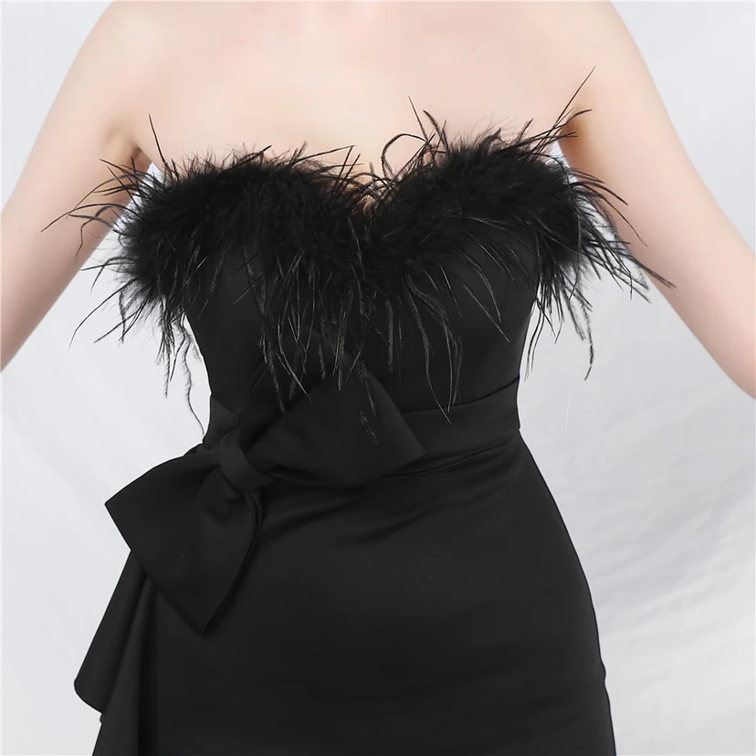Crafted Custom-Made Ostrich Hair Off-Shoulder Tube Top Dinner Celebration Wedding Dress view 44