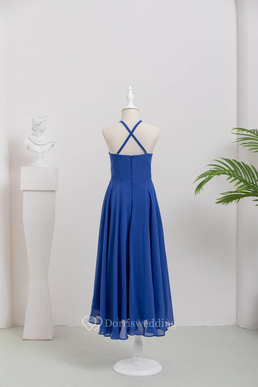 Chiffon Casual High-low Halter Royal Blue Flowergirl Dress view 2