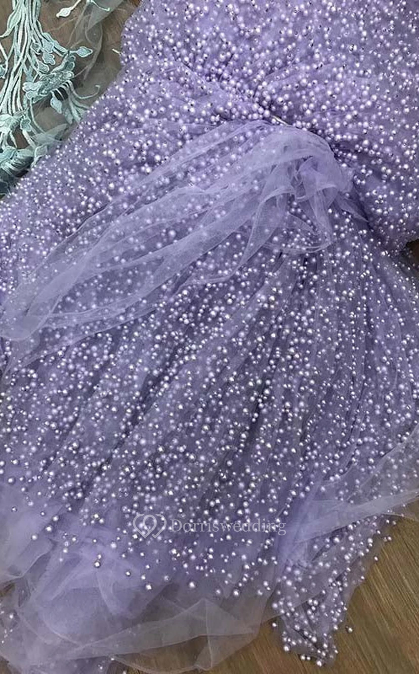 Off-the-shoulder Empire A-line Front Split Illusion Prom Dress with Crystal Detailings view 4
