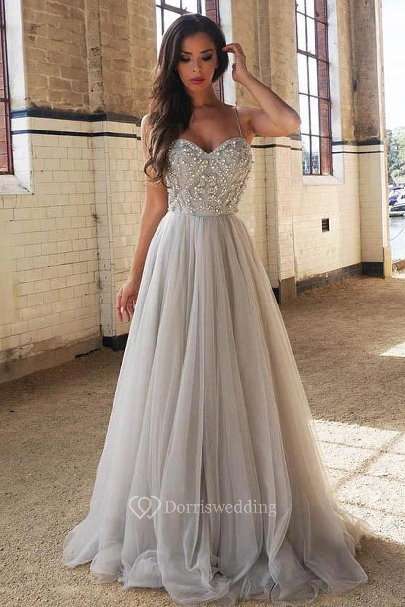 A-Line Sequins Spaghetti Sleeveless Zipper Dress