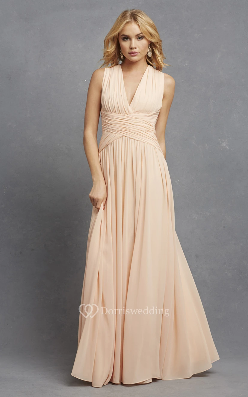 Sleeveless Chiffon V-Neck Dress With Crisscross Ruching view 20