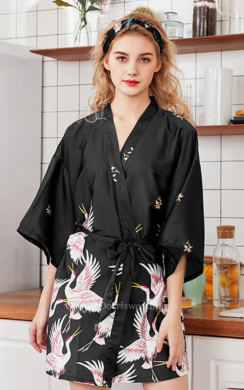 Floral Bride Bridesmaid Short Robe view 11