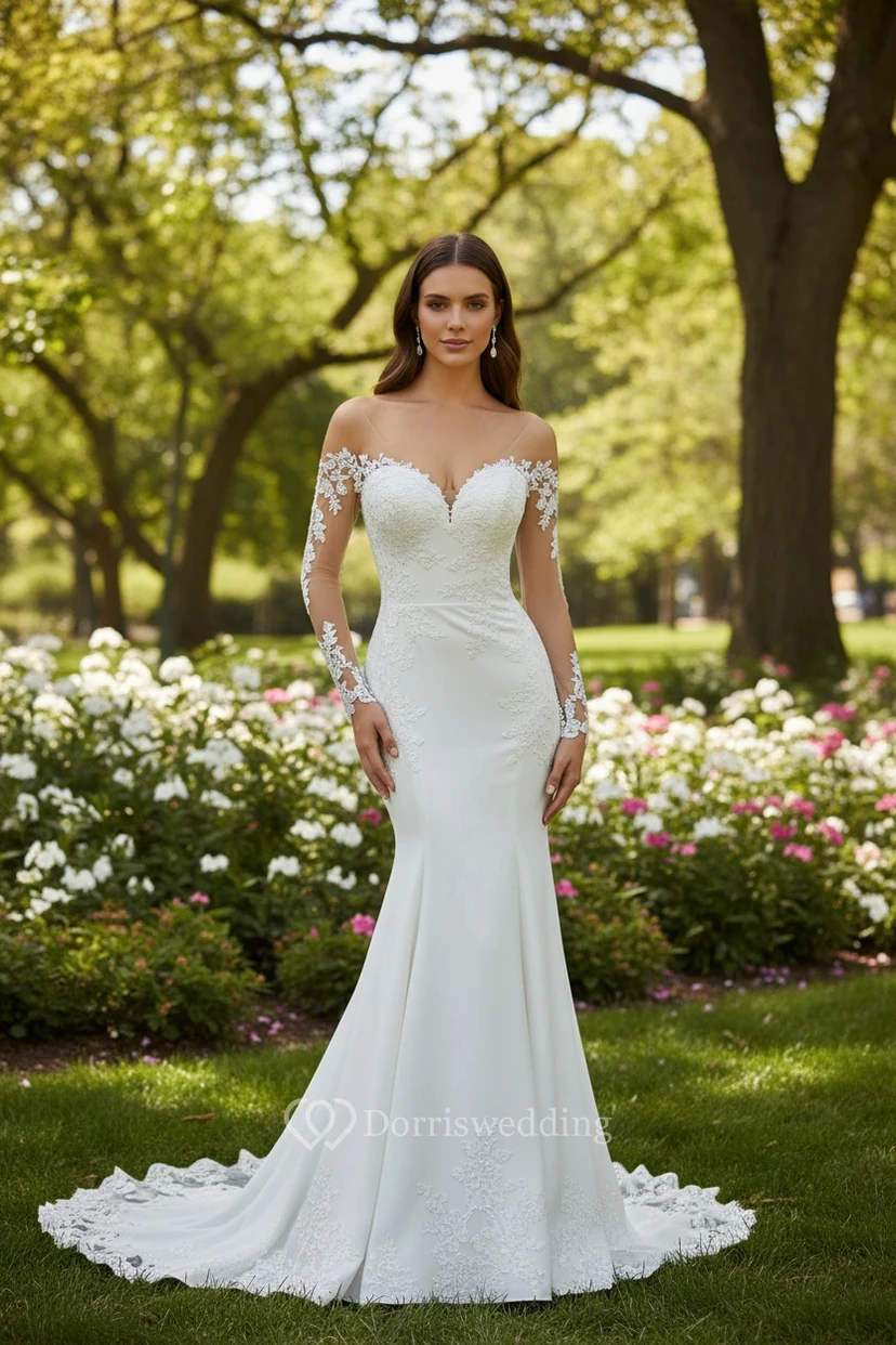 Off-the-Shoulder Garden Wedding Dress with Lace