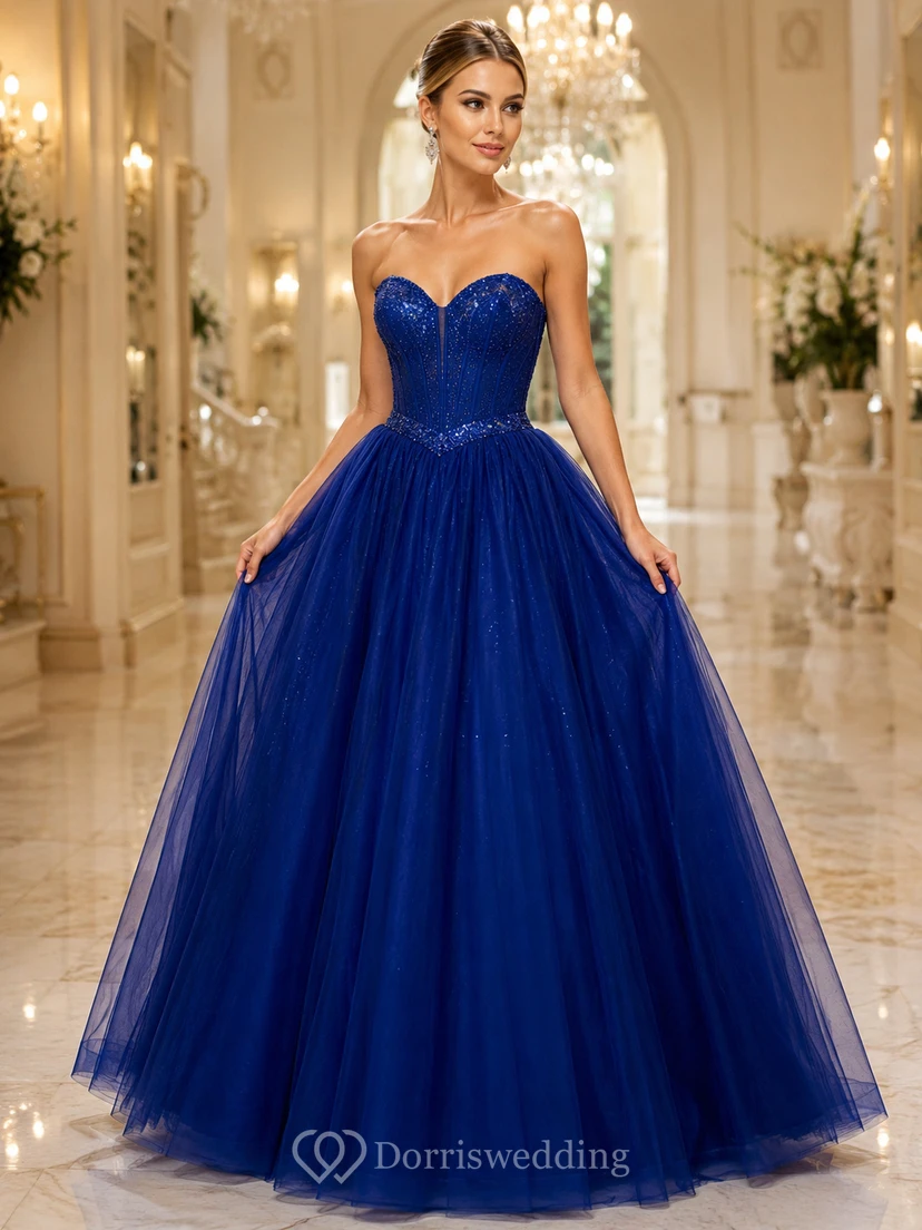 Royal Blue Sweetheart Tulle Ball Gown Formal Dress