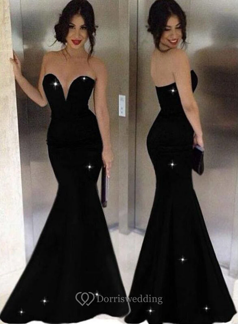 Sexy Black Sweetheart Mermaid Floor Length Prom Evening Dress