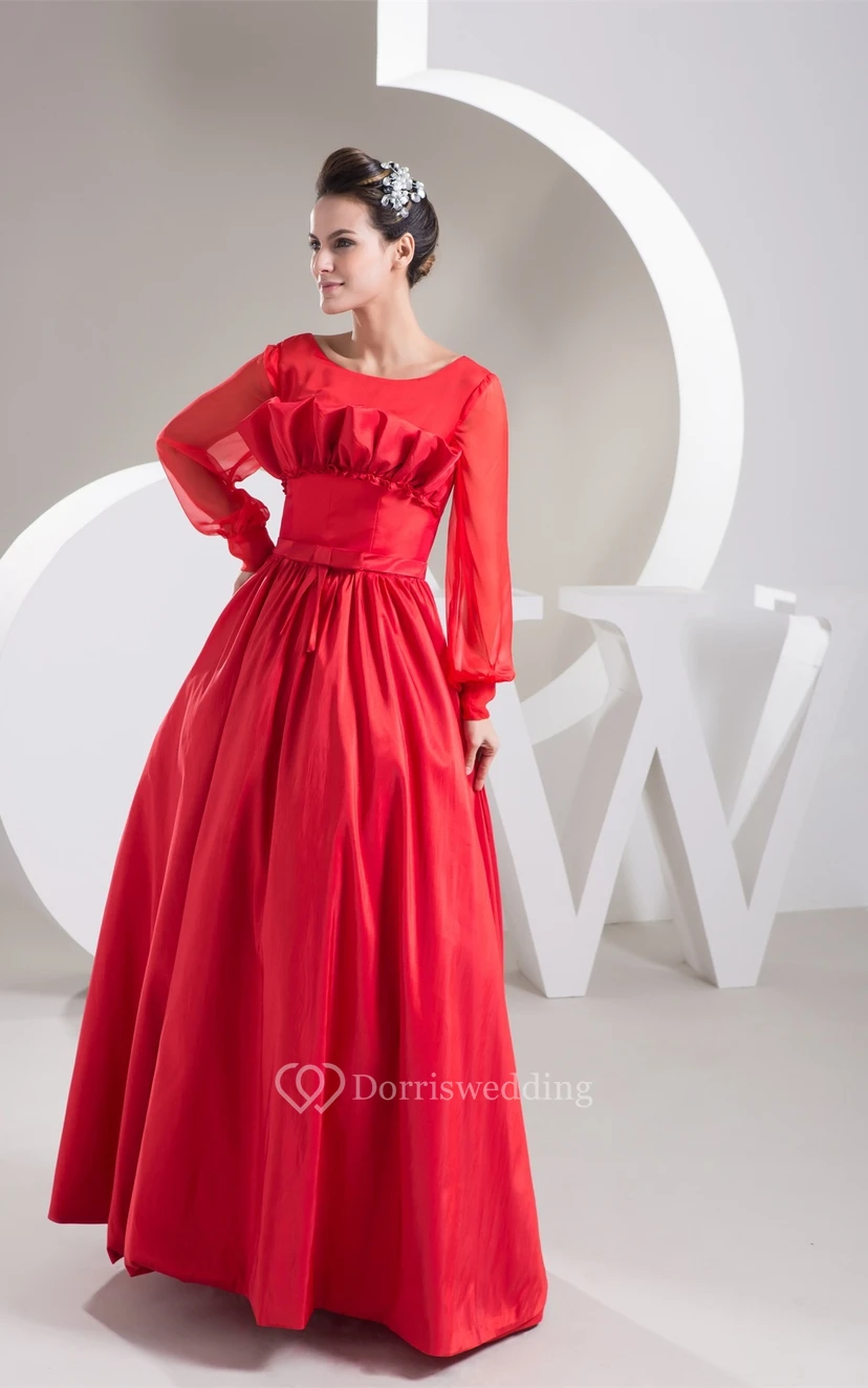 Long-Sleeve A-Line Maxi Pleats and Gown With Bow view 8