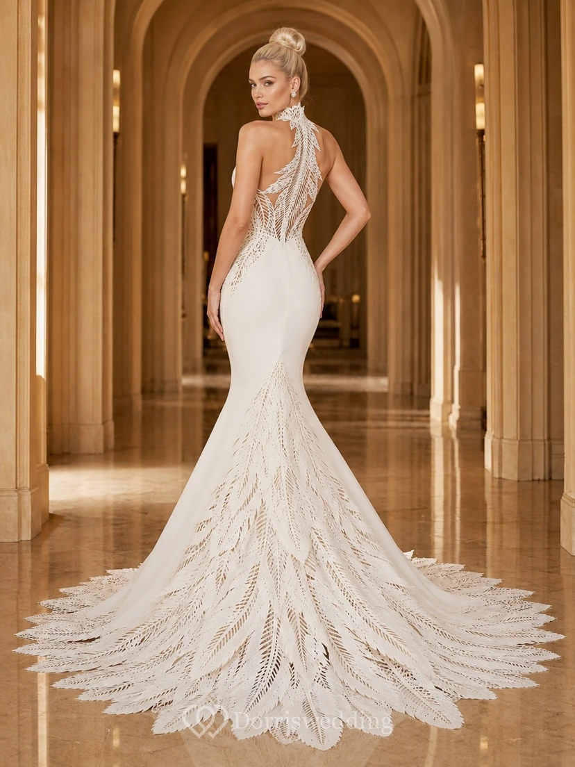 Meerjungfrauen-Hochzeitskleid mit hohem Kragen – ein elegantes Brautkleid view 2