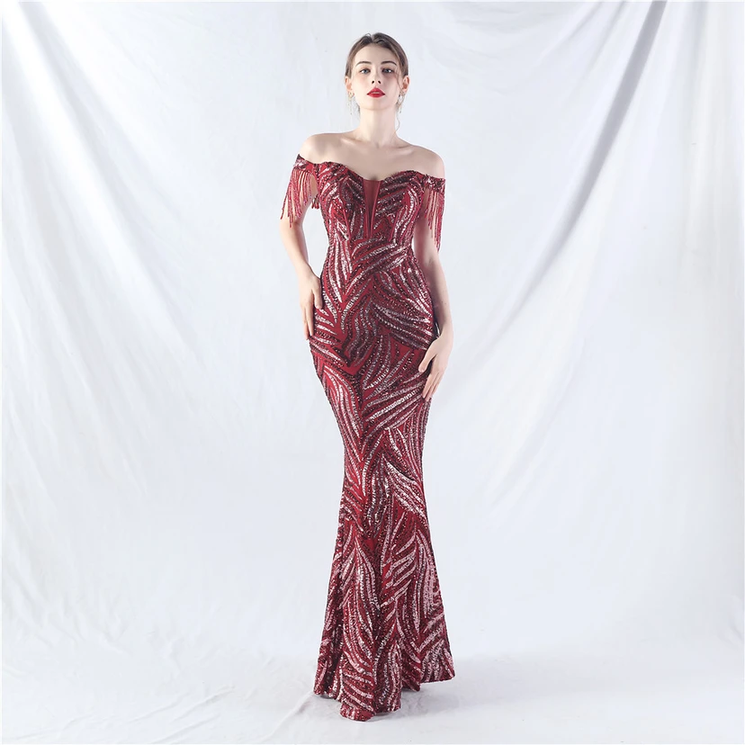 Palace Herringbone Waist Strap Heavy-Crafted Beaded High-End Evening Dress view 2