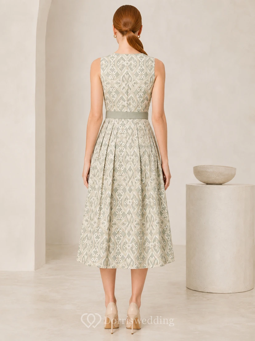 Sage Monogram Inspired Sleeveless Bateau A-Line Midi Dress view 2