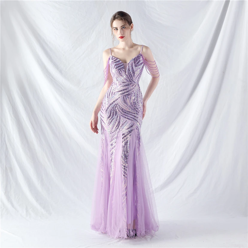 Layered Beads Spliced ​​Mesh High-End Evening Dress view 44