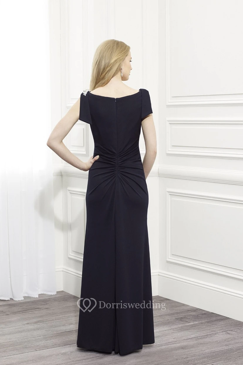 Chiffonkleid mit gerafften Flügelärmeln für die Mutter der Braut view 2