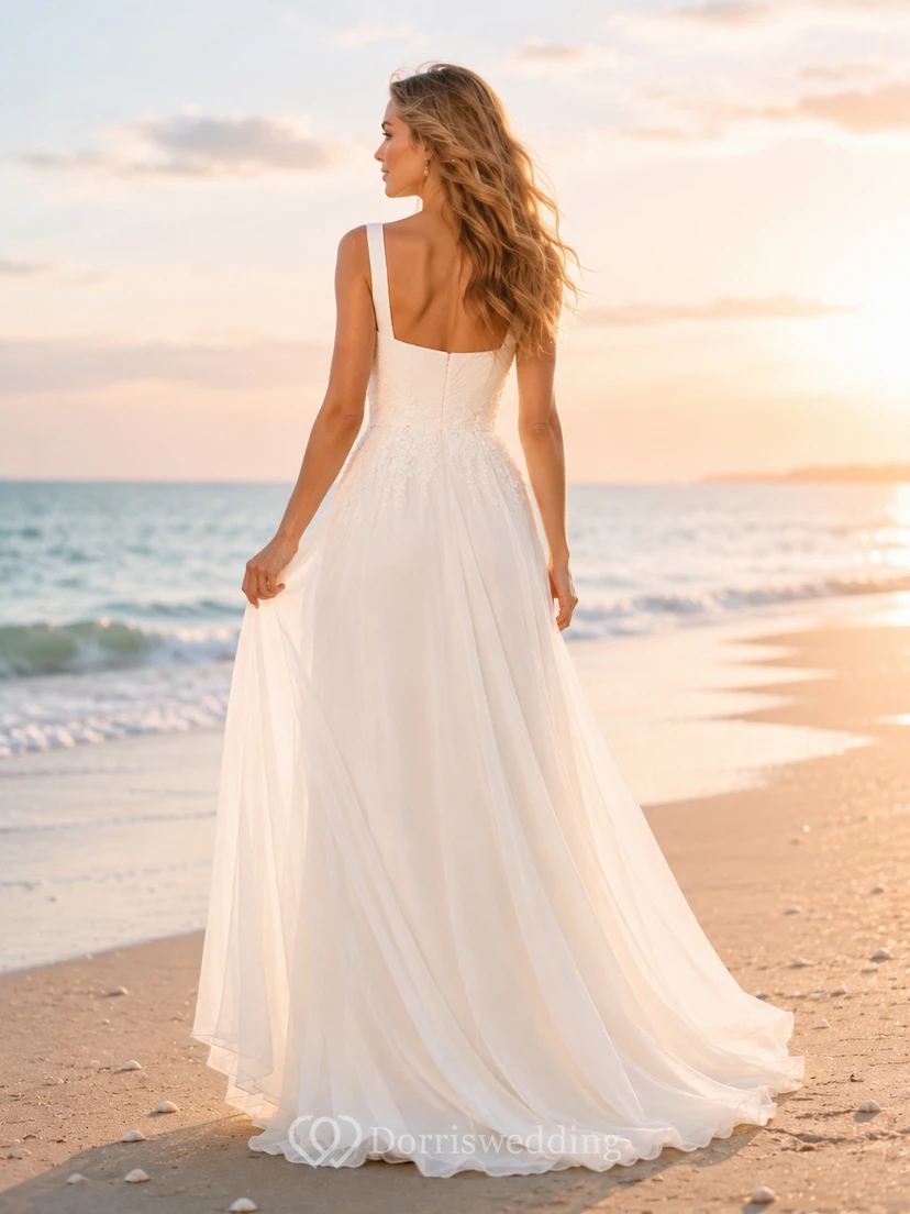 Square Neck Chiffon Skirt Ocean Breeze Beach Bridal Gown view 2