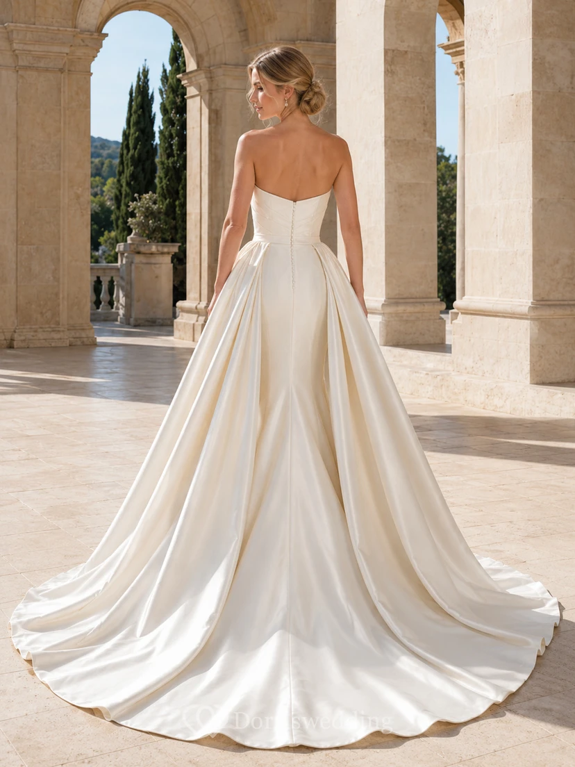 Robe de mariée minimaliste en satin, sirène, bustier cœur, traîne view 2