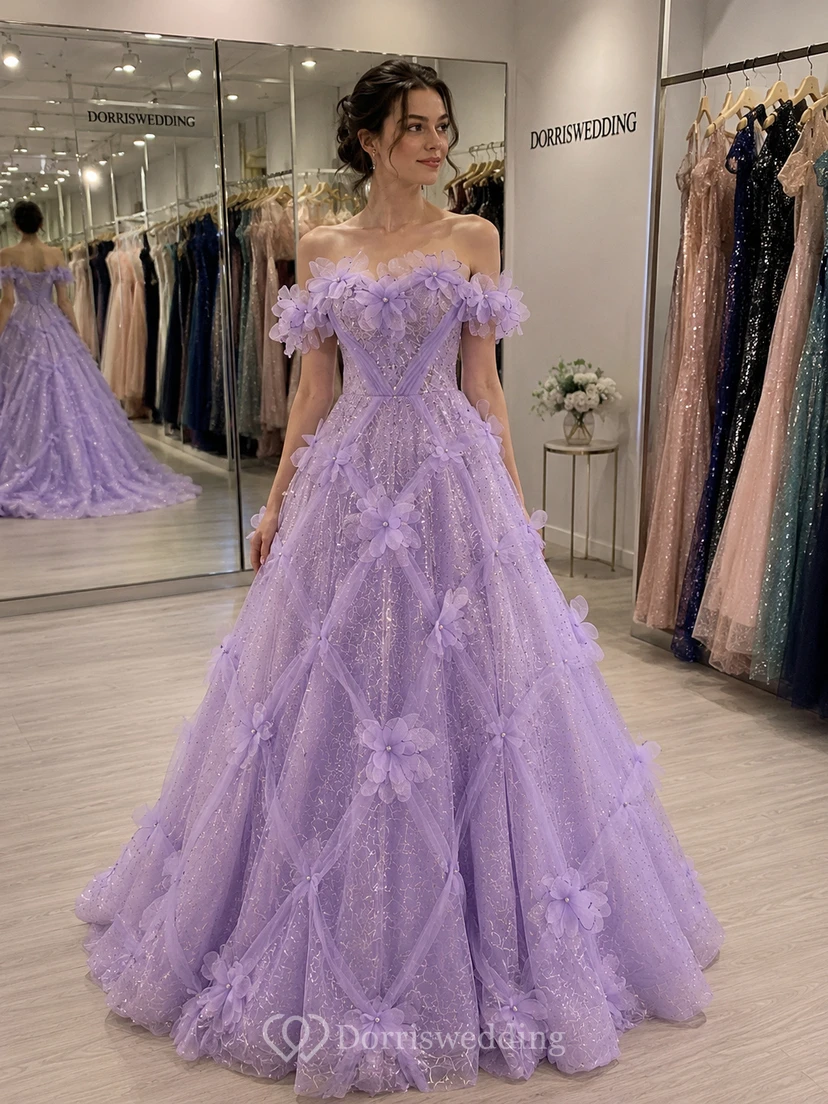 Blue Strapless Sparkling Flower Ball Gown view 8