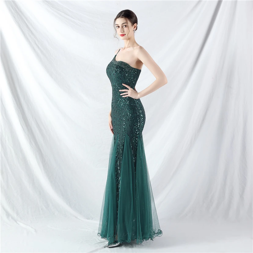 Crafted Beaded Positioning Flower Beads Splicing Mesh Gauze High-End Evening Dress view 3