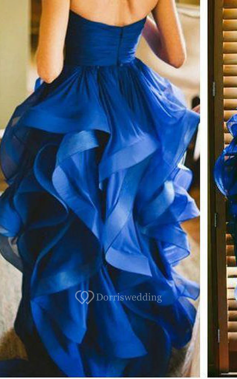 A-line Strapless Zipper Satin Dress with Ruffles view 2