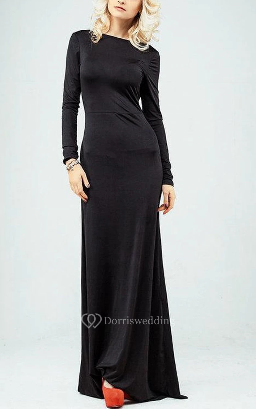 Langes, ärmelloses Jerseykleid mit U-Boot-Ausschnitt und tiefem Rückenausschnitt