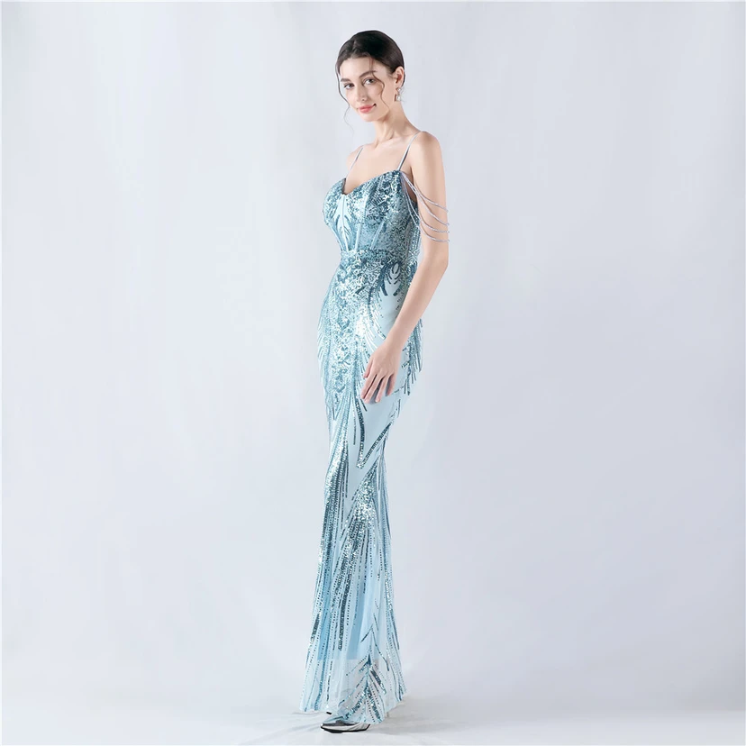 Waist-Reduced Fishbone Shaping Positioning Flower Sequined Anchor Sexy Beaded Suspender Evening Dress view 63