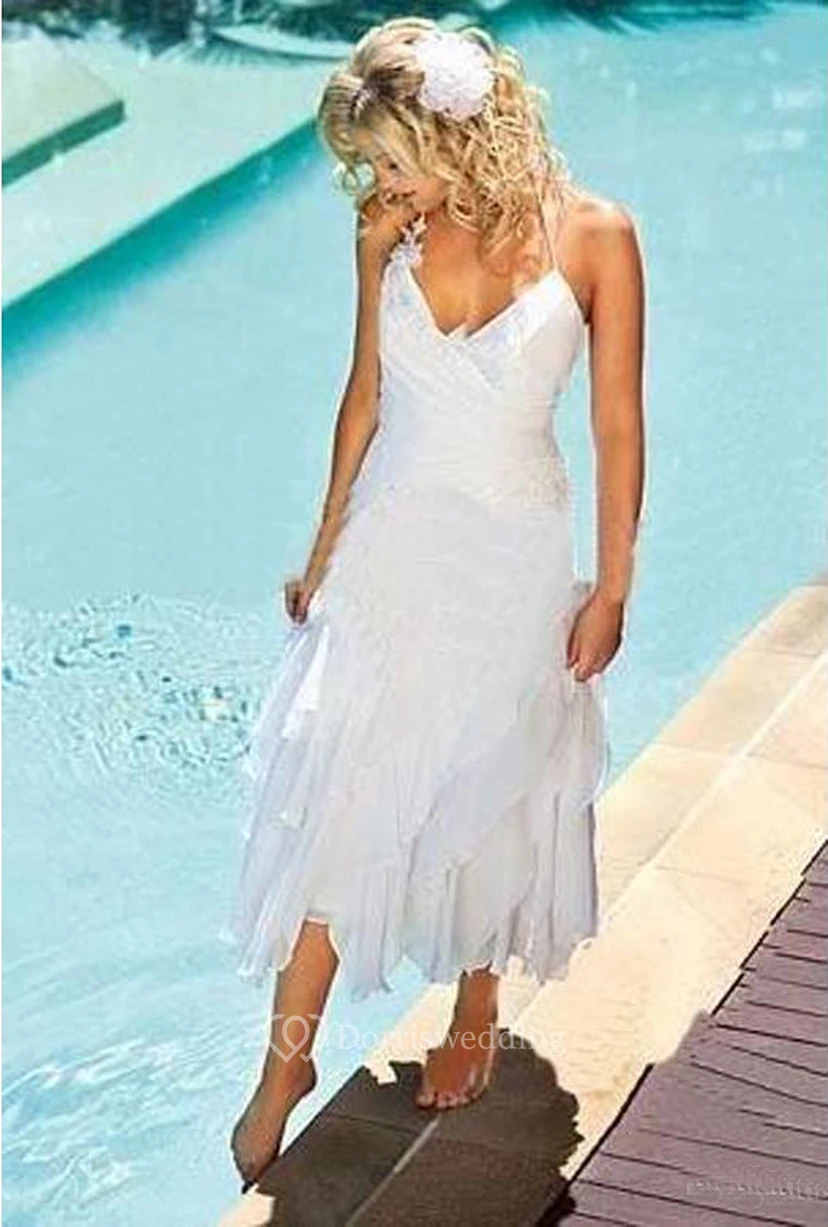 Vestido de novia hawaiano corto, informal, tropical, blanco, para renovación de votos, estilo playero.