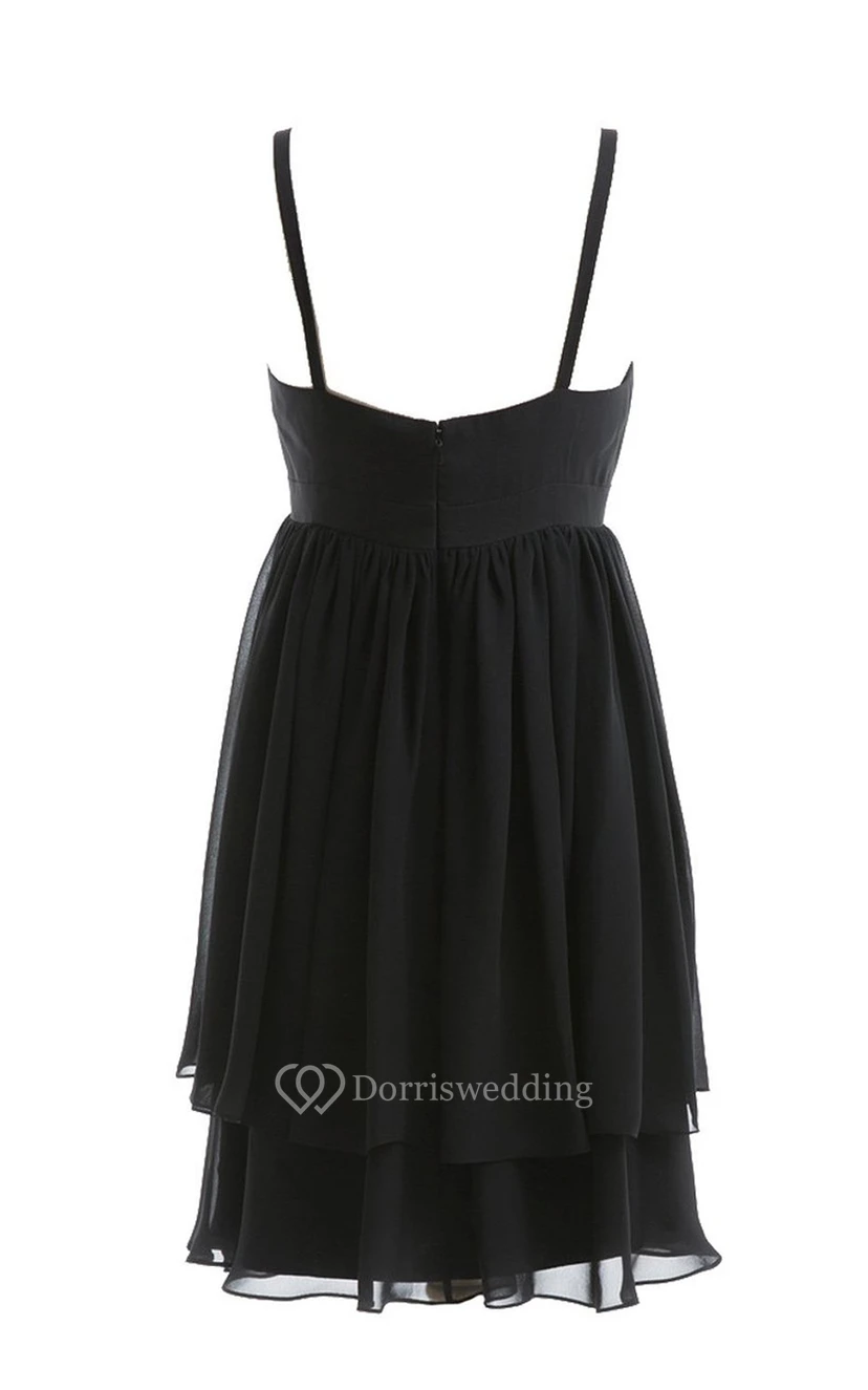 Chic Spaghetti Straps V-neck Short Dress With Tieres view 3