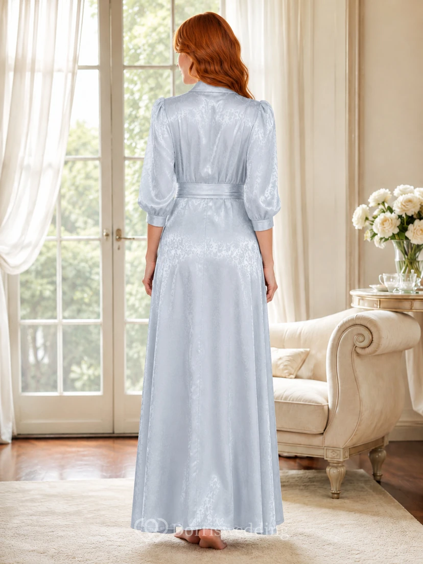 Dusty blue lace robe inspired wrap floor length dress view 2
