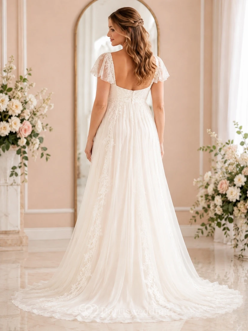 Maternity Sweetheart Short Sleeve Chiffon Sweep Train Wedding Dress view 2
