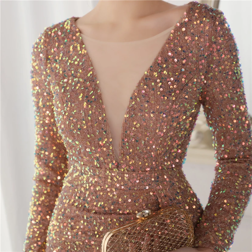Elegantes, langes Paillettenkleid mit langen Ärmeln und Meerjungfrauenschnitt – ein Abendkleid im Aura-Queen-Stil für festliche Anlässe. view 46