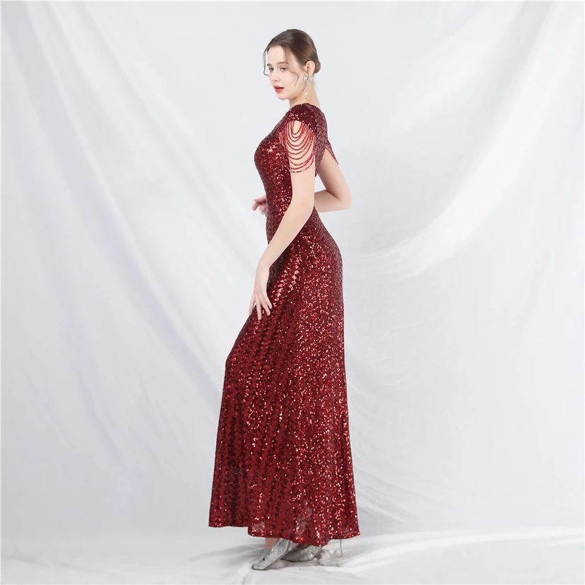 A-Line Big Swing Dress Craft Sequined Long A-Line Evening Dress view 3