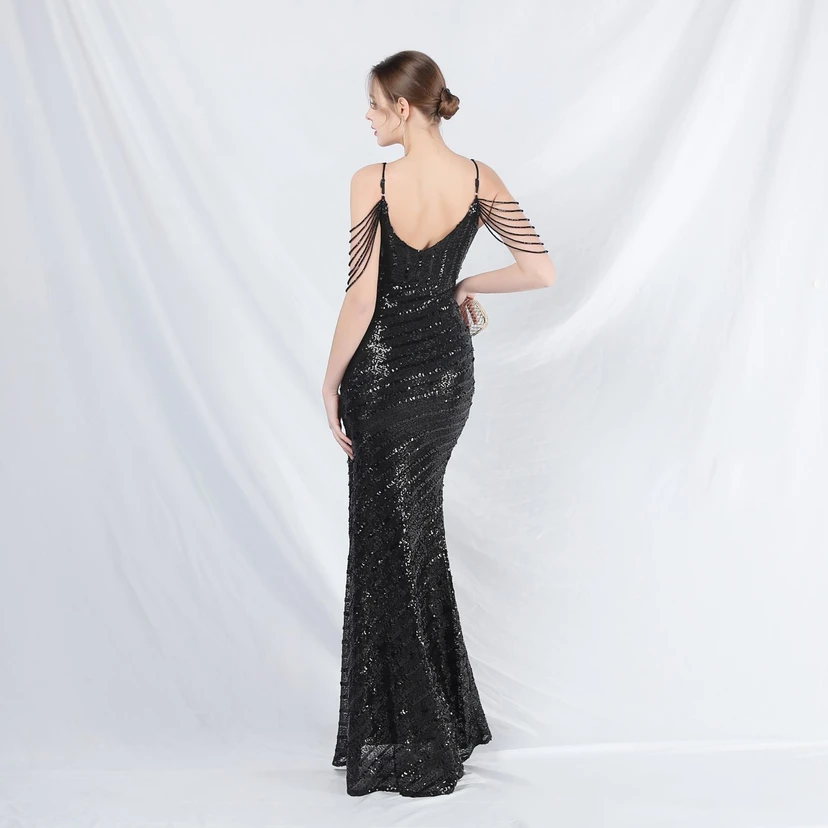 Craft Beaded Long Suspender Evening Dress view 15