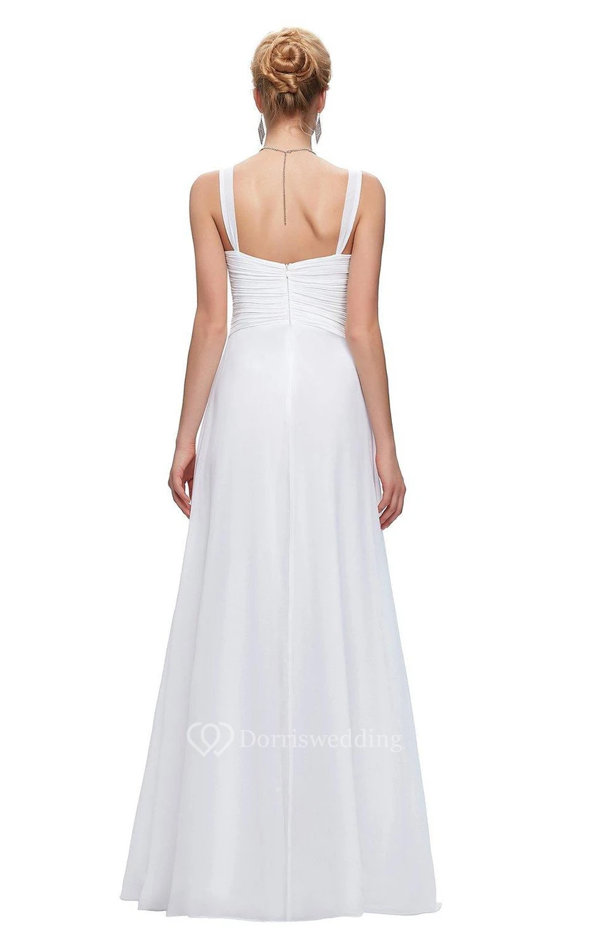 Sleeveless Straps A-line Long Ruched Chiffon Dress view 2