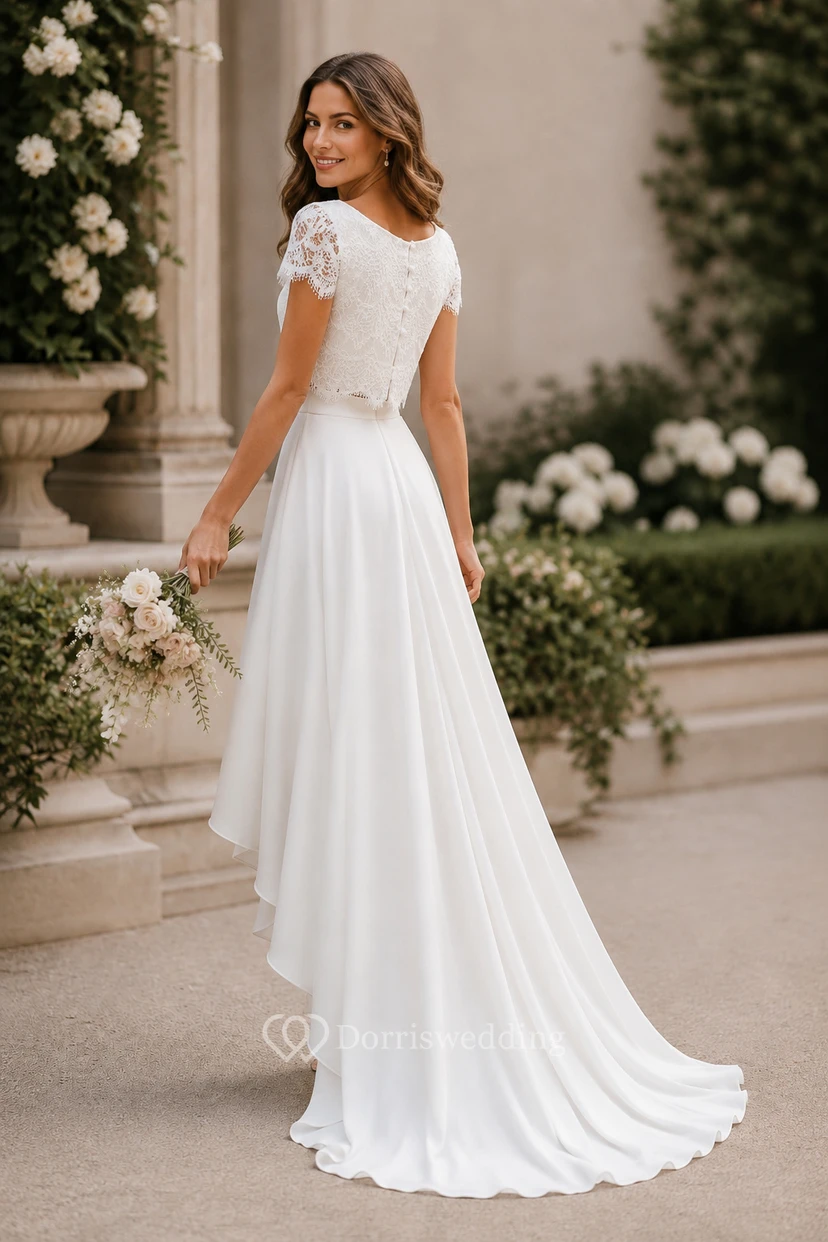 Boho Chic Two-Piece Satin Bridal Set view 4