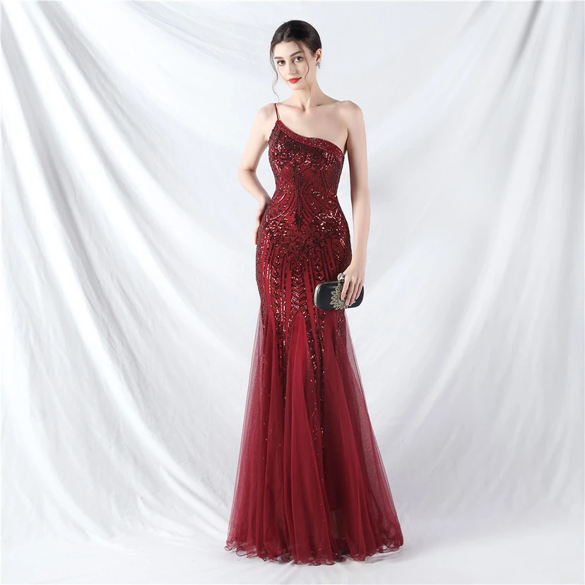 Crafted Beaded Positioning Flower Beads Splicing Mesh Gauze High-End Evening Dress view 55