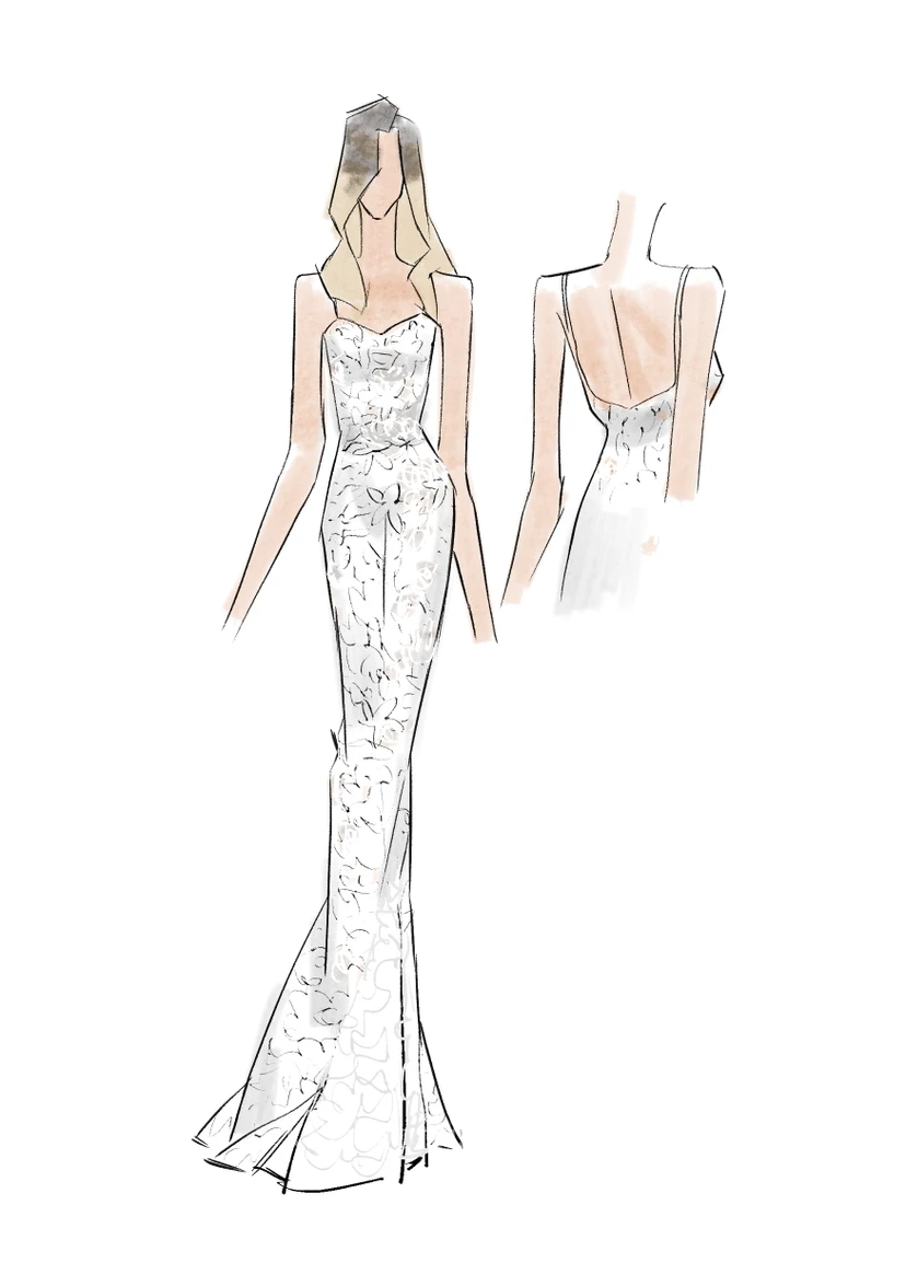 Robe de mariée longue fourreau à fines bretelles en dentelle pour la plage view 3