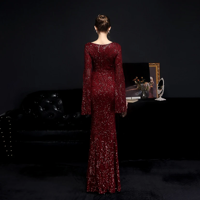 Robe de soirée élégante à sequins, longue, cintrée et sirène, idéale pour les réceptions et les célébrités. view 29