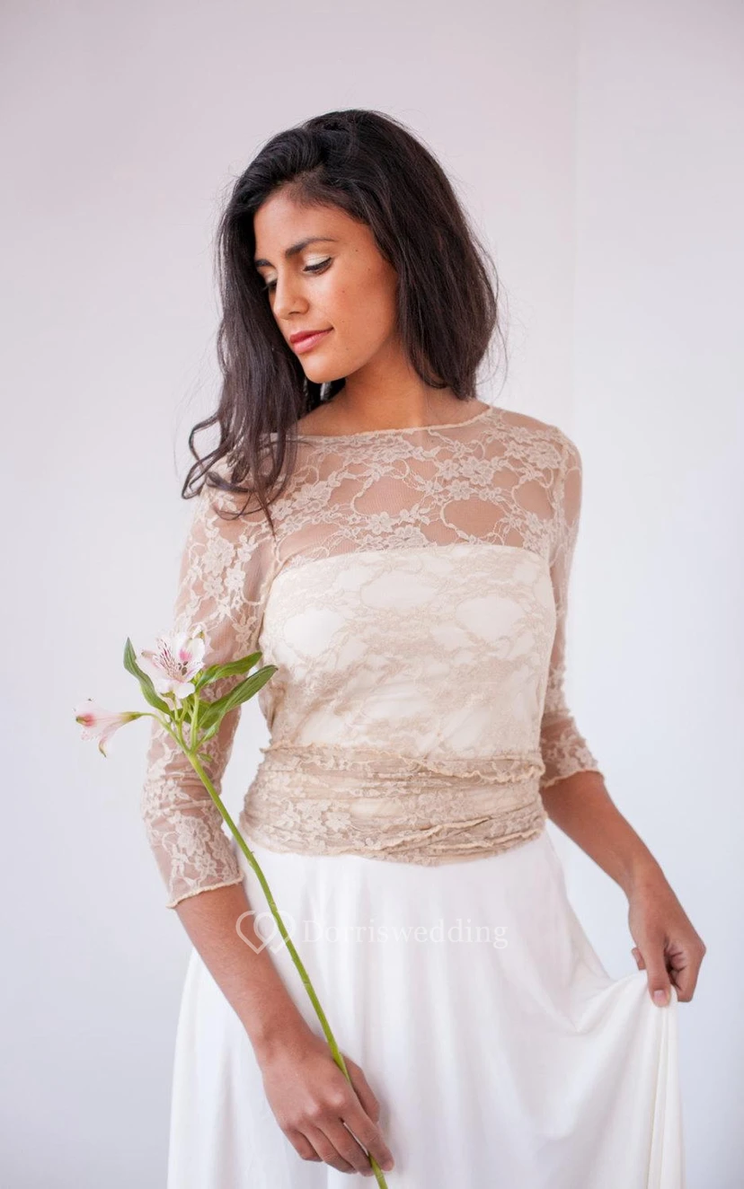 Bohemian Long Sleeve Lace Floor-Length Sleeve With Draping view 3