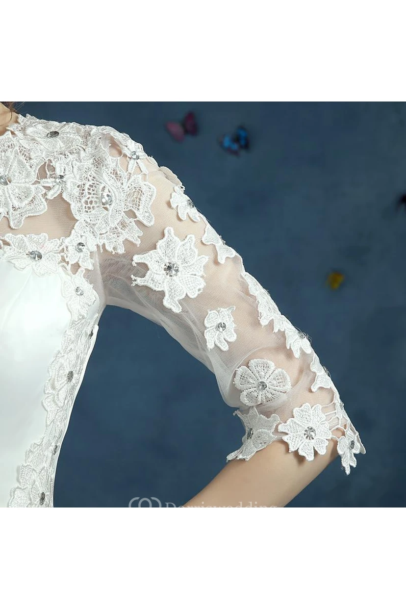 Elegant Lace Half Sleeve Wedding Dress Illusion Zipper Floor-length view 5