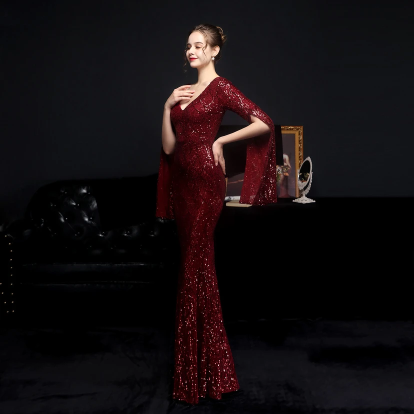 Robe de soirée élégante à sequins, longue, cintrée et sirène, idéale pour les réceptions et les célébrités. view 30