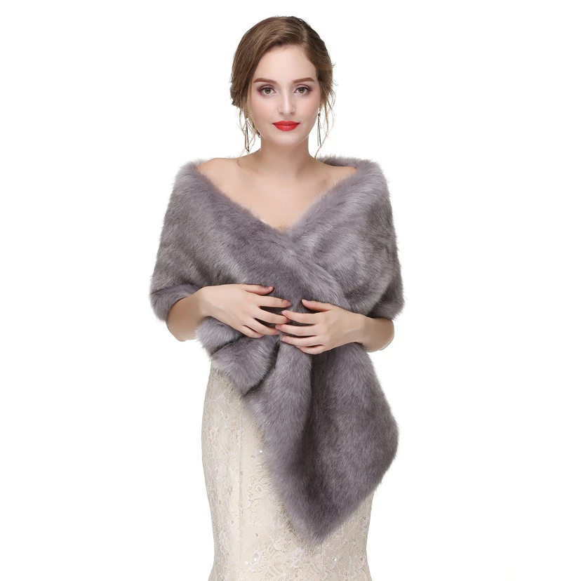 Bridal Winter Warm Wool Cape Fur Wedding Dress Fox Fur Waistcoat view 25