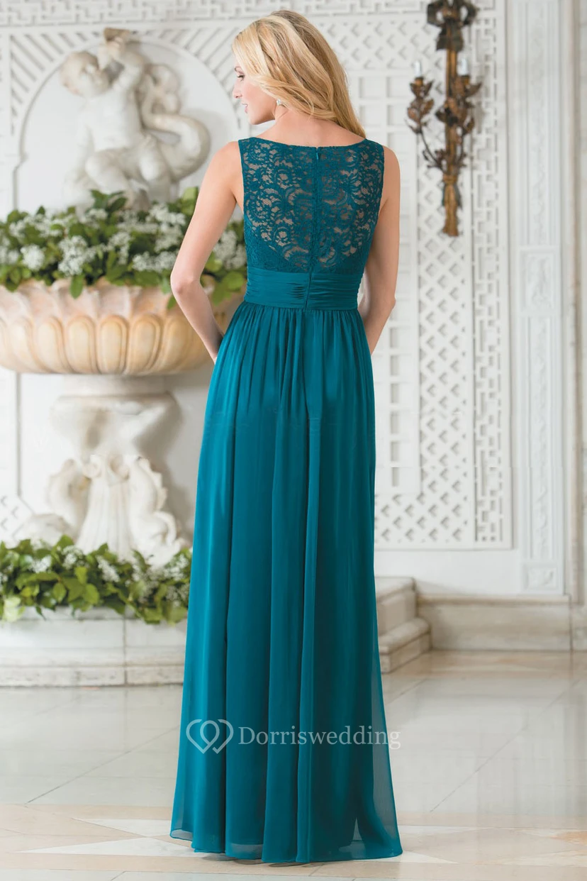 V-Neck Sleeveless Chiffon Bridesmaid Dress With Lace Back view 2