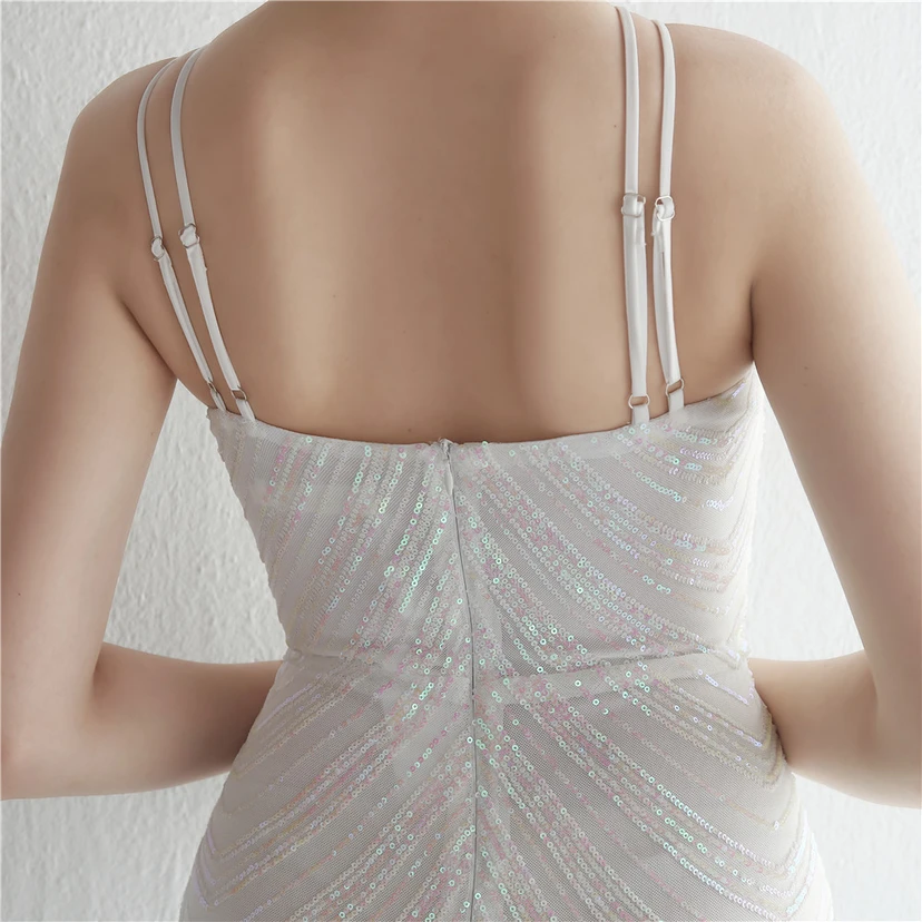 Paillettenbesetzter Chiffonrock mit Blumenmuster, handgefertigt mit Perlen und Neckholder-Ausschnitt, elegant und kühl, perfekt für festliche Anlässe. view 7