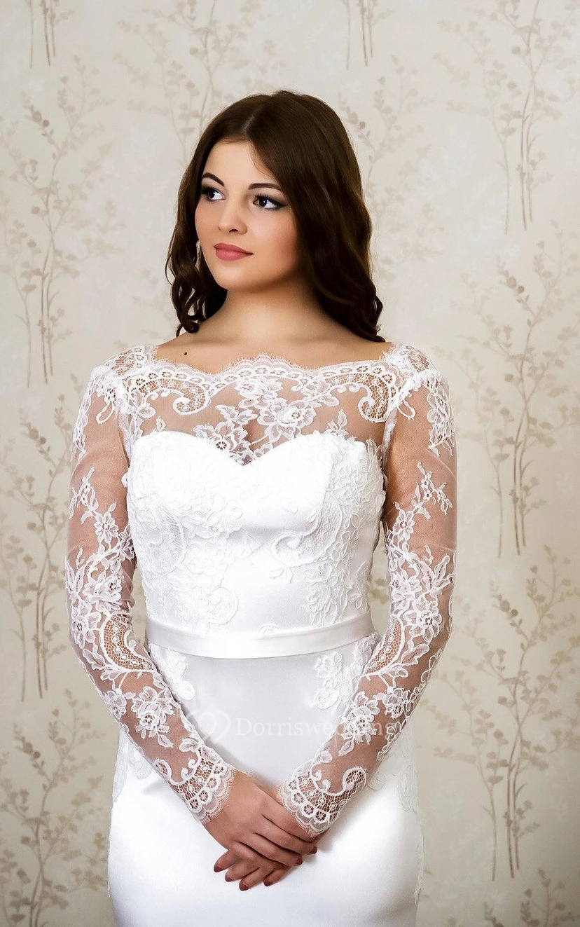 Lace and Satin Mermaid Dress With Long Sleeves and Deep-V Back view 2