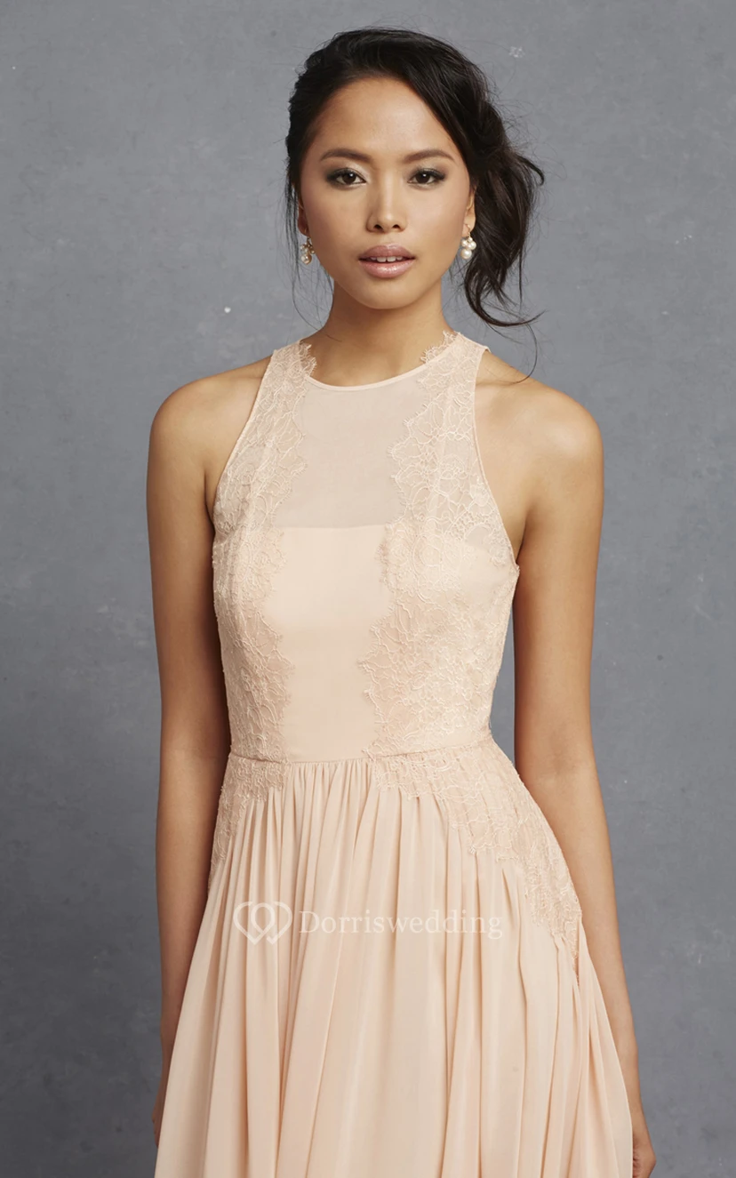 Sleeveless Long-Chiffon Dress With Lace Appliques view 2