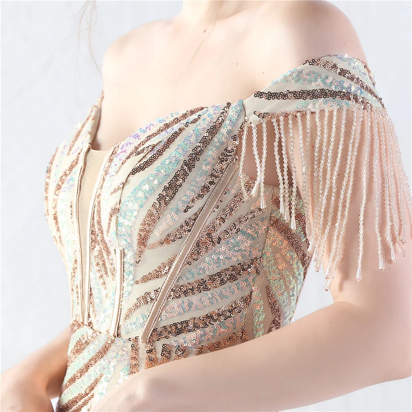 Palace Herringbone Waist Strap Heavy-Crafted Beaded High-End Evening Dress view 49