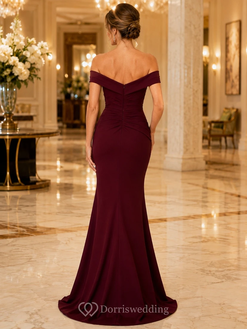 Elegant Off Shoulder Mermaid Ruching Floor Length Formal Evening Gown view 2