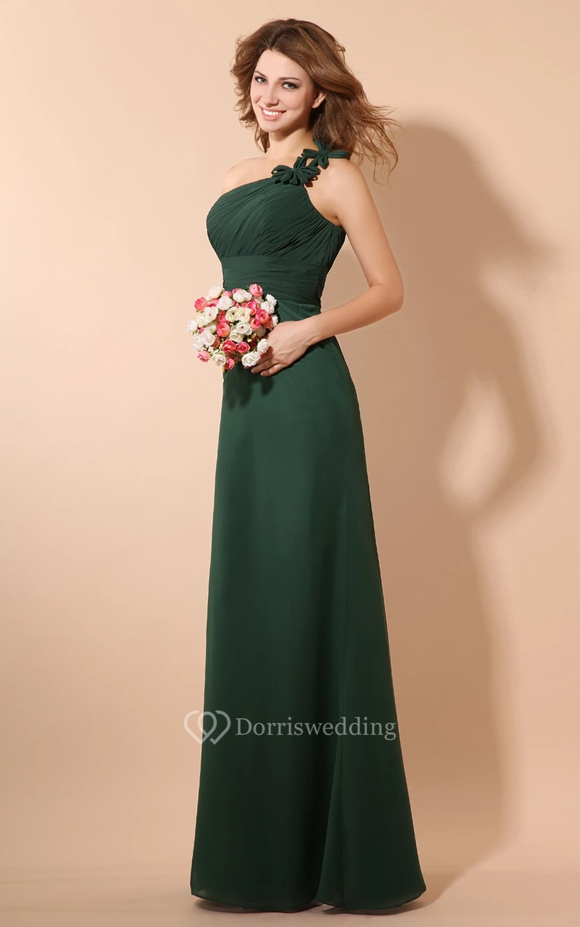 Chiffon Maxi Dress With Ruching Top and Floral Strap view 2