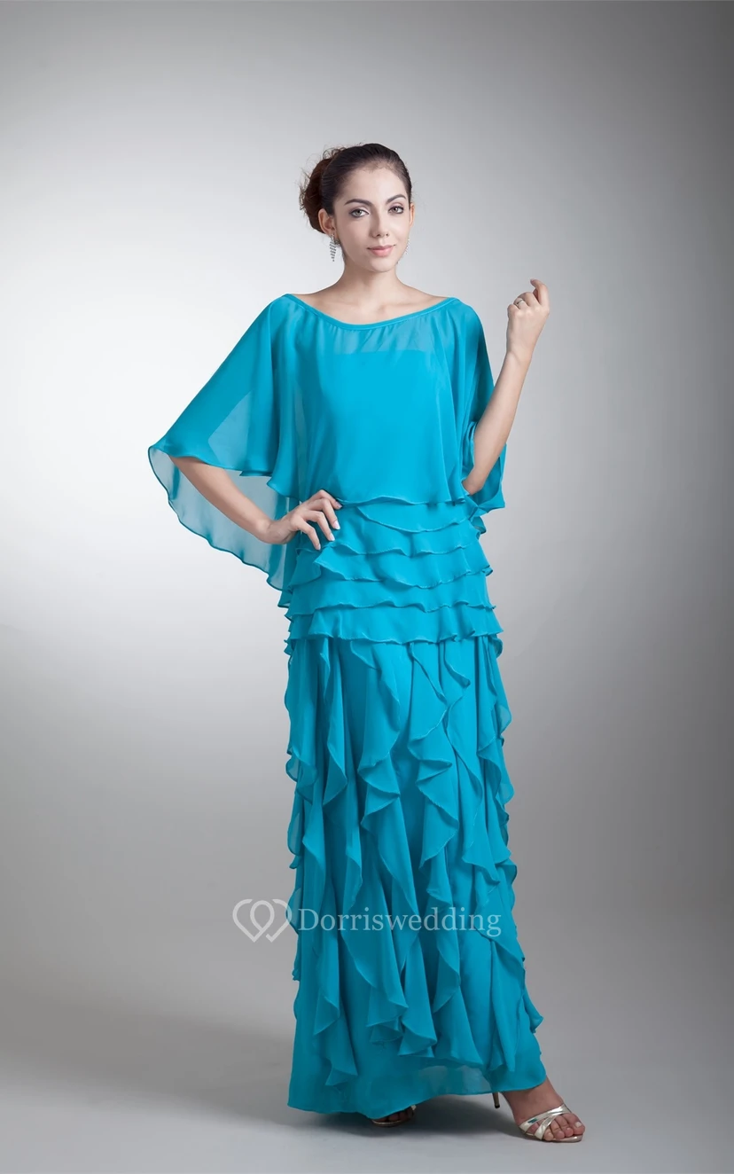 Strapless Ankle-Length Chiffon Dress With Cascading Ruffles