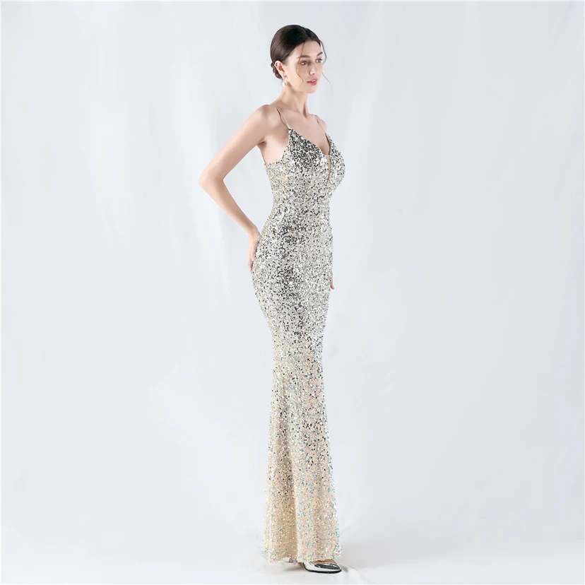 Samtiger, farbverlaufender, perlenbesetzter, sexy Strumpfhalter-Abendkleid view 40