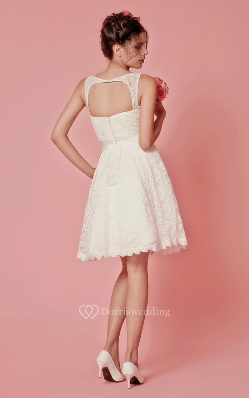 Enchanting Sleeveless Knee Length Lace Dress With Pleats view 7