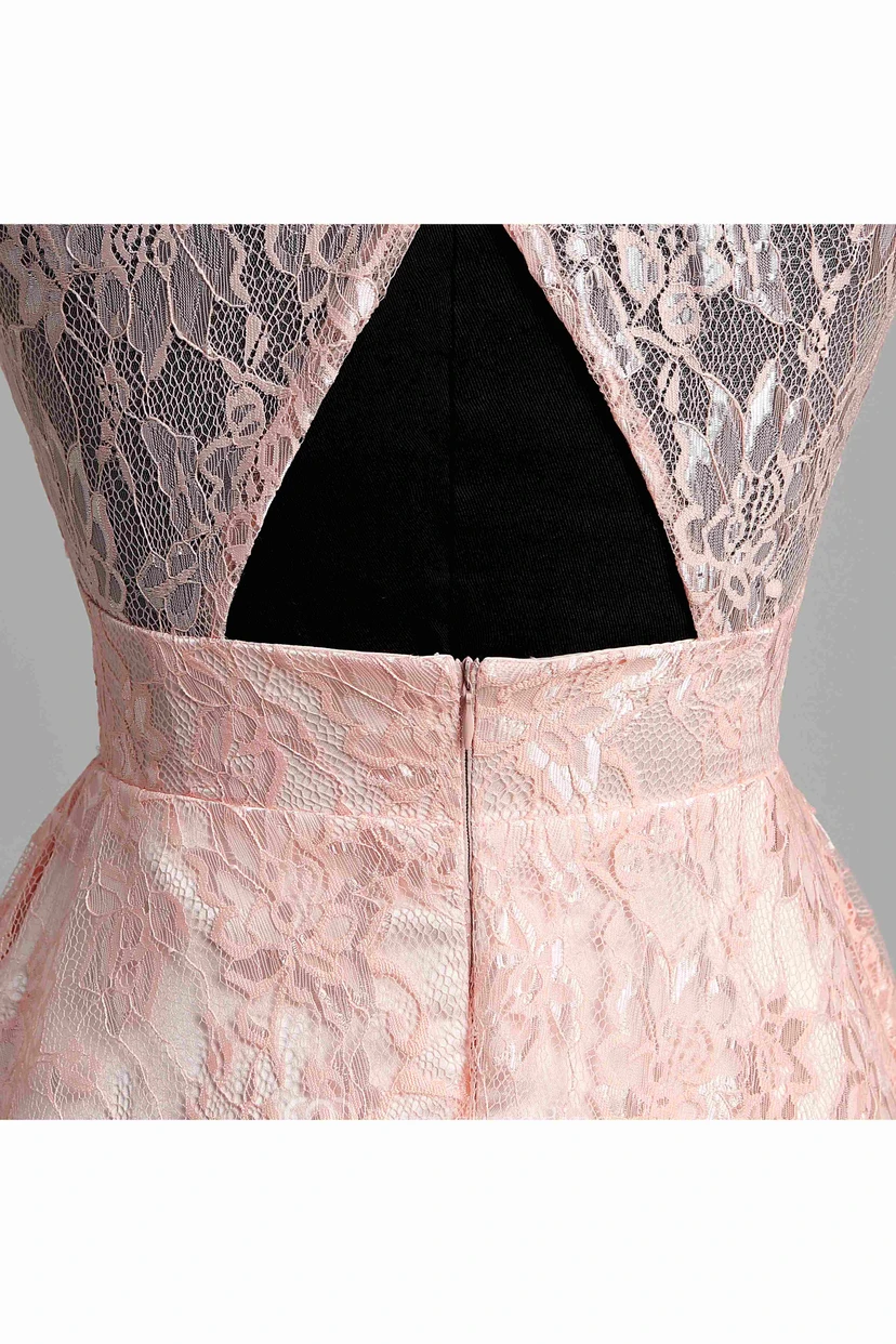 Robe courte/mini en dentelle simple, coupe trapèze, col montant, sans manches view 10