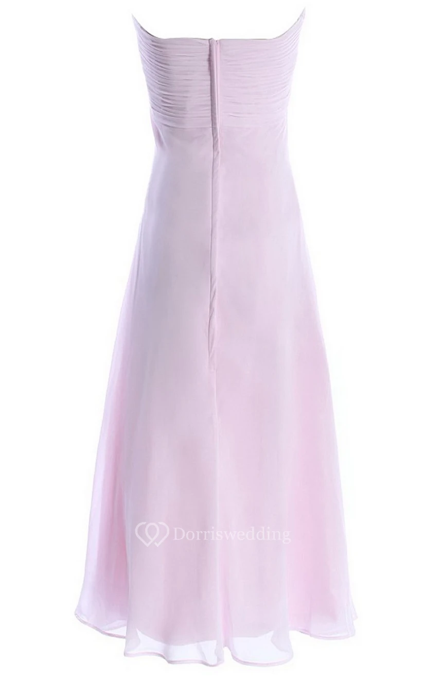 Strapless Knee-length Tiered Chiffon Dress With Flower view 2
